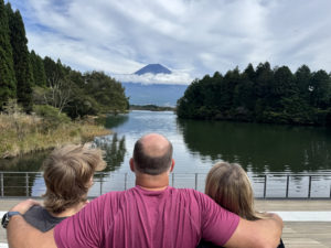 Lake Tanuki with a mirror reflection of Mt. Fuji